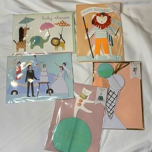 Five Meri Meri greeting cards- 3 birthday, 1 wedding & 1 baby shower